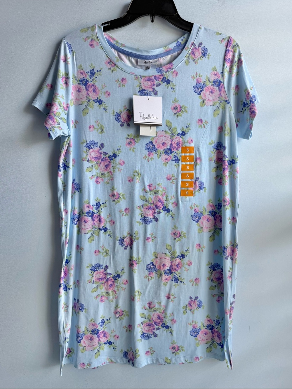 Roudelain Women's Light Blue Floral Short-Sleeve Soft Sleep Shirt Size Small
